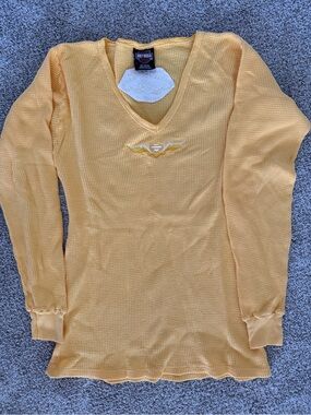 Harley-Davidson Yellow Waffle Knit Shirt with Embroidered Tag